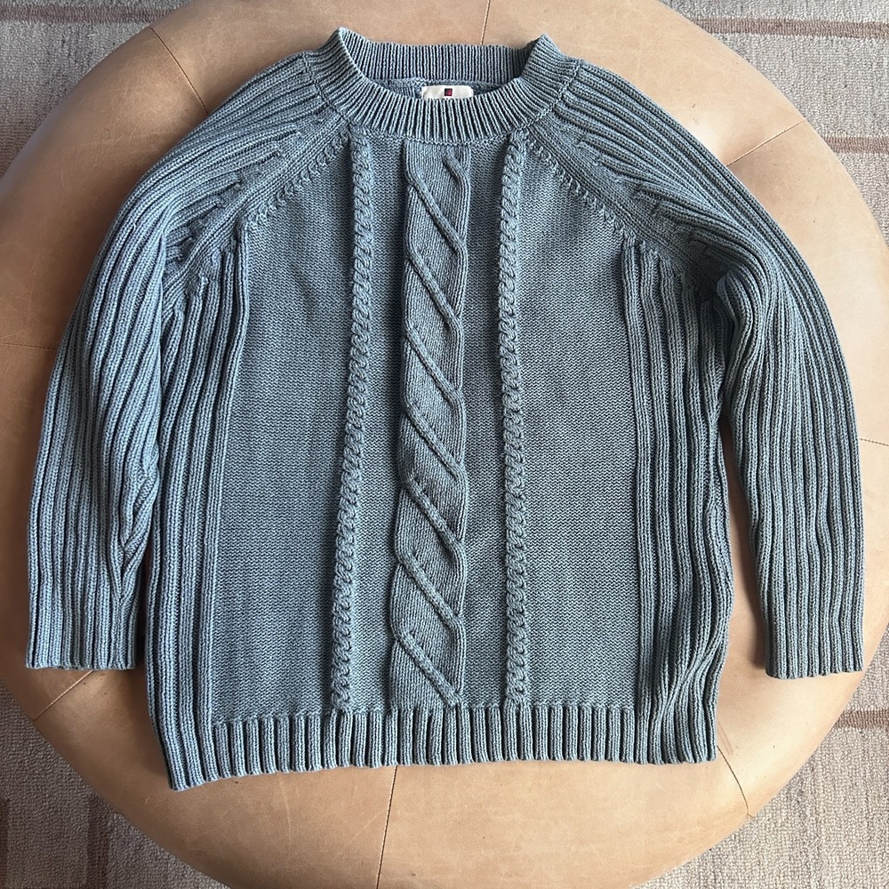 Woolrich 100% Cotton Cable Knit Sweater Womens XL Grey Fisherman Chunky Heritage